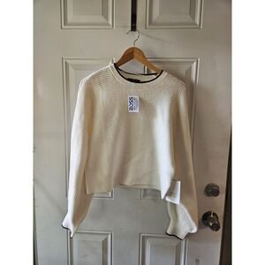 Calligraphie Cream Rib Knit Cropped Sweater Women's Large Long Sleeve NWT‎